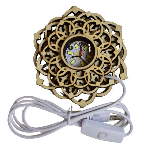 Carved Wood Light Base – Carved Lotus – White Light  