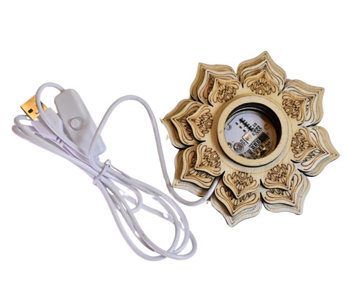 Carved Wood Light Base – Lotus – Rainbow Light   