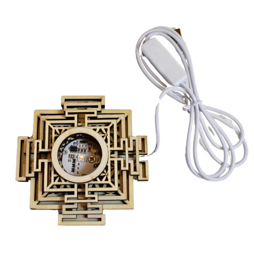 Carved Wood Light Base – Sri Yantra –  Rainbow Light